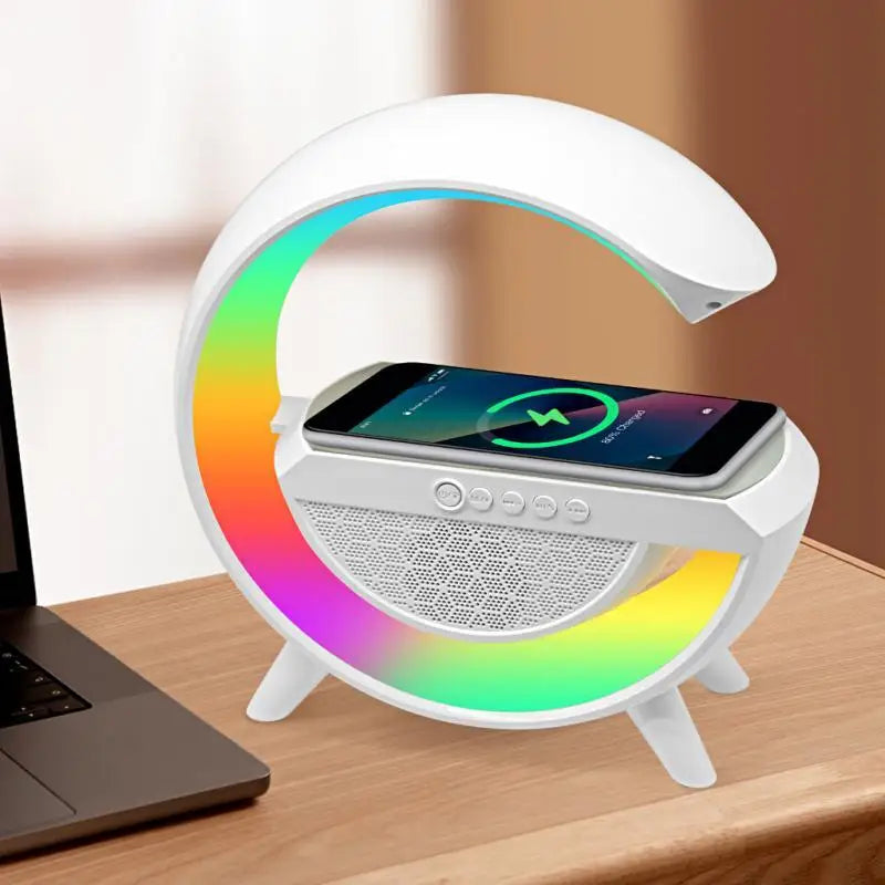 Caixa de Som B-Speaker Carregador Sem Fio Bluetooth LED RGB