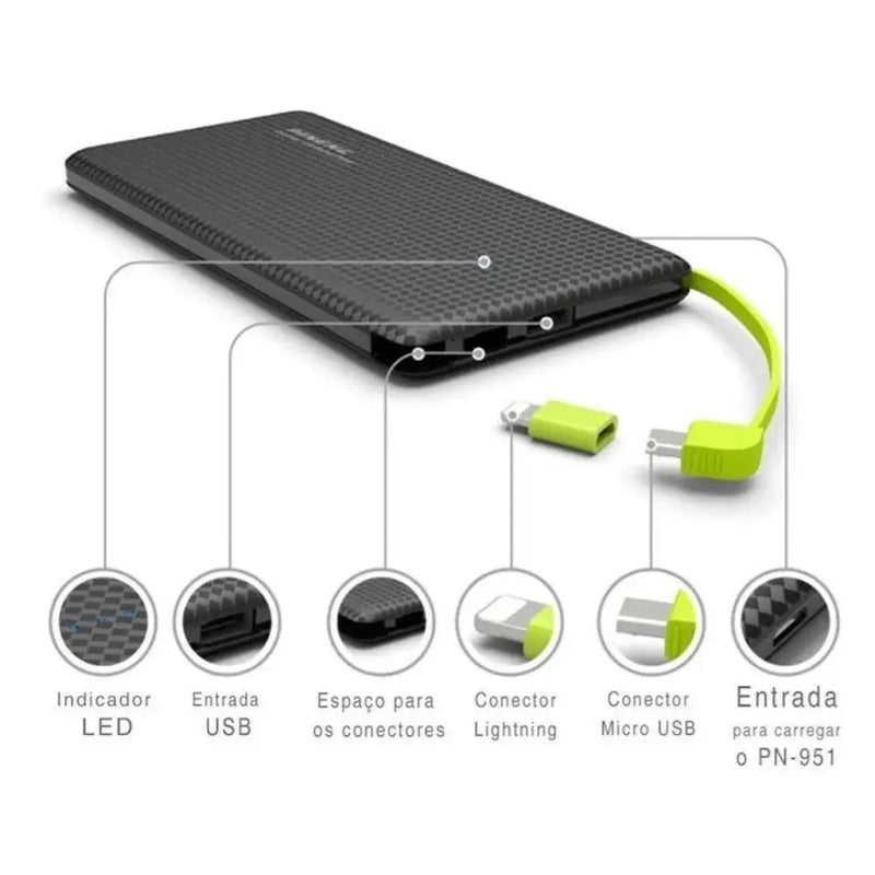 Carregador Portátil Pineng Power Bank 10.000mAh Android e Iphone