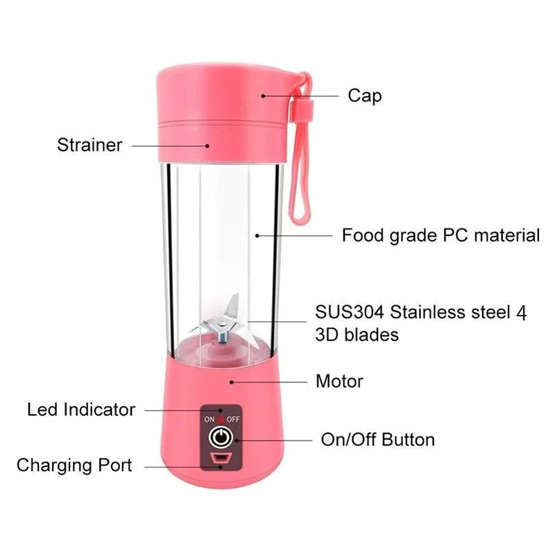 Mini Liquidificador Forte Portátil USB 6 Lâminas